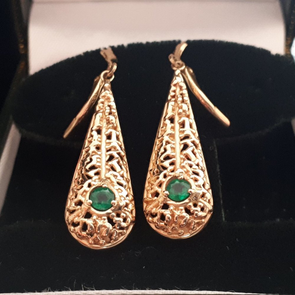 OOAK 14K Gold and Emerald Earrings